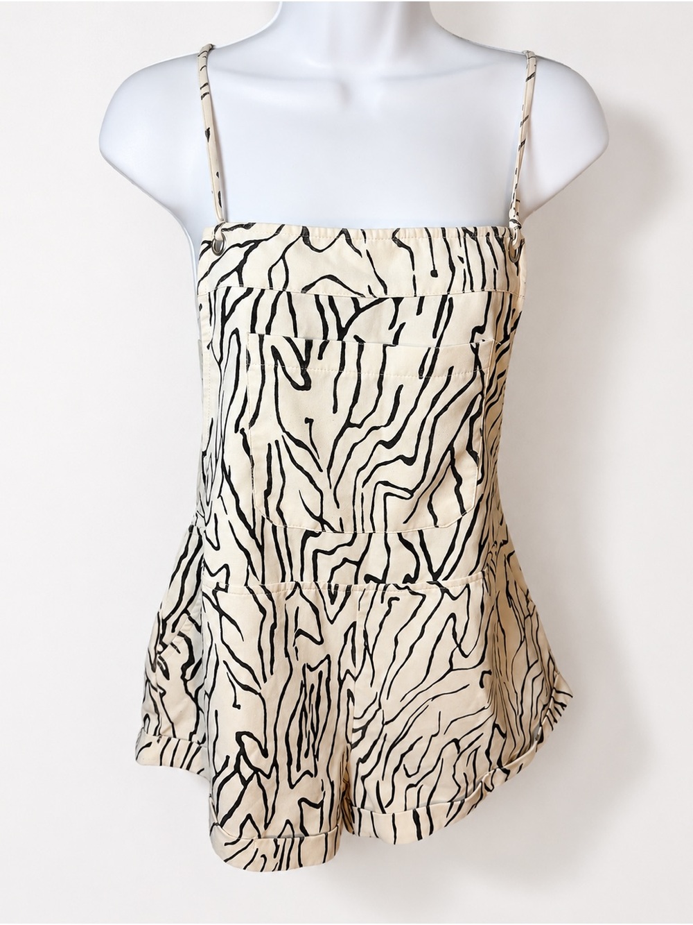 Princess Polly Cream & Black Abstract Zebra Print Romper Size 6
